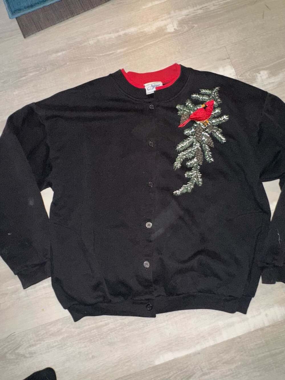 Made in USA Artisans Sunchein Designs Button Cardigan Christmas Sweater Cardinal